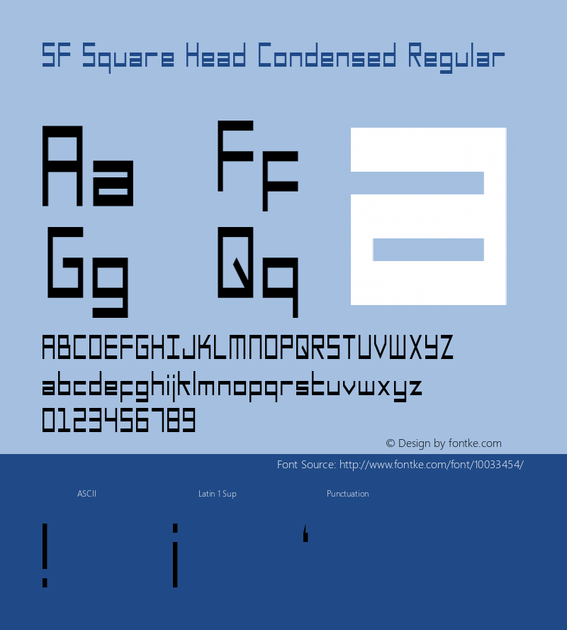 SF Square Head Condensed Regular ver 1.0; 1999. Freeware for non-commercial use.图片样张