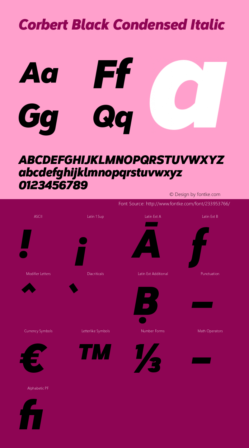 Corbert Black Condensed Italic Version 002.001 March 2020图片样张
