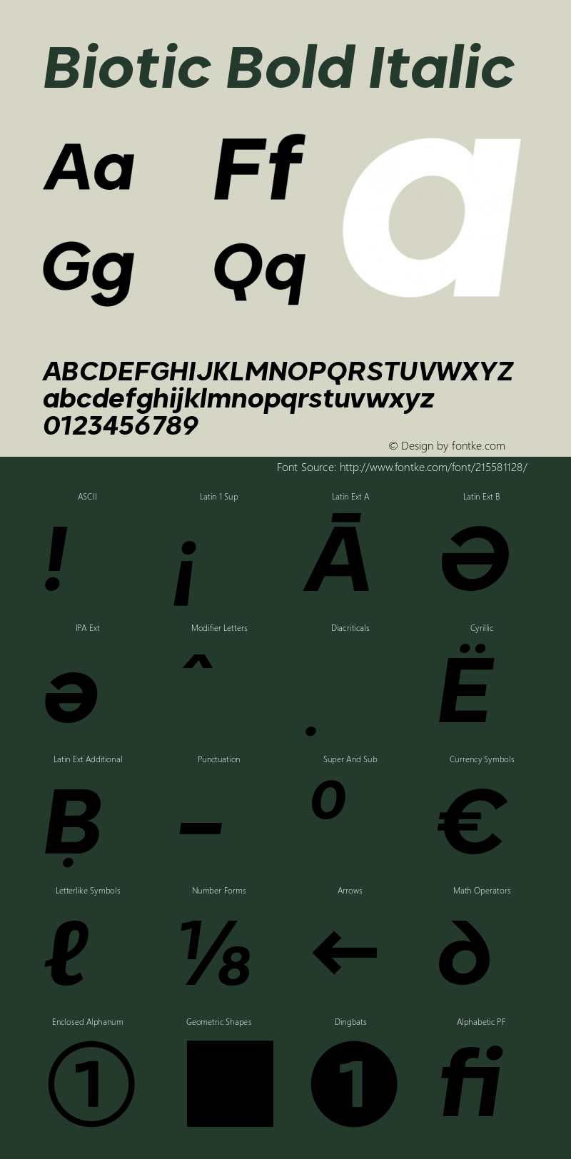 Biotic Bold Italic Version 2.000;FEAKit 1.0图片样张