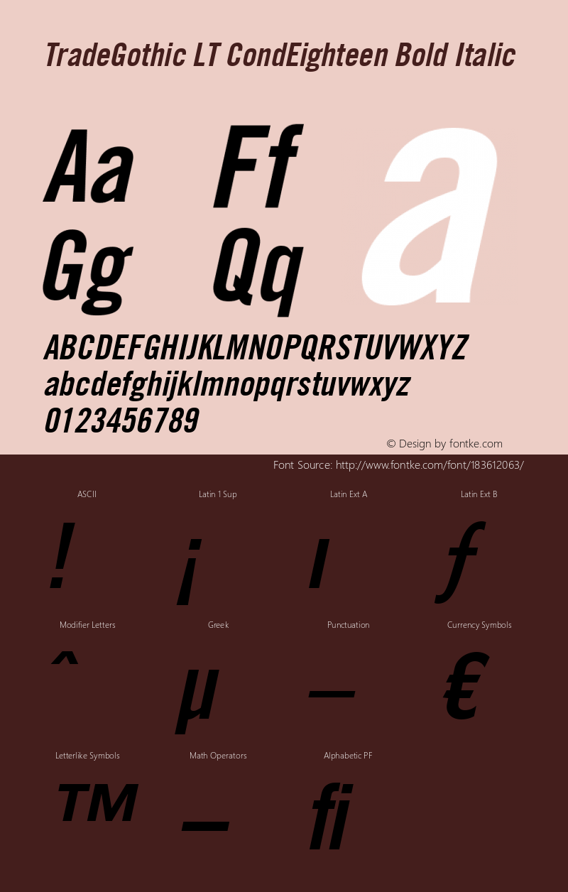 Trade Gothic LT Bold Condensed No. 20 Oblique Version 6.1; 2002图片样张