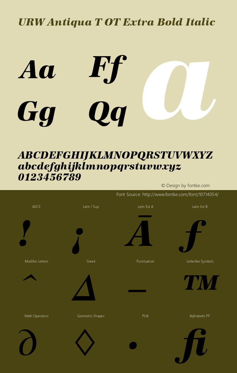 URW Antiqua T OT Extra Bold Italic OTF 1.001;PS 1.05;Core 1.0.27;makeotf.lib(1.11)图片样张