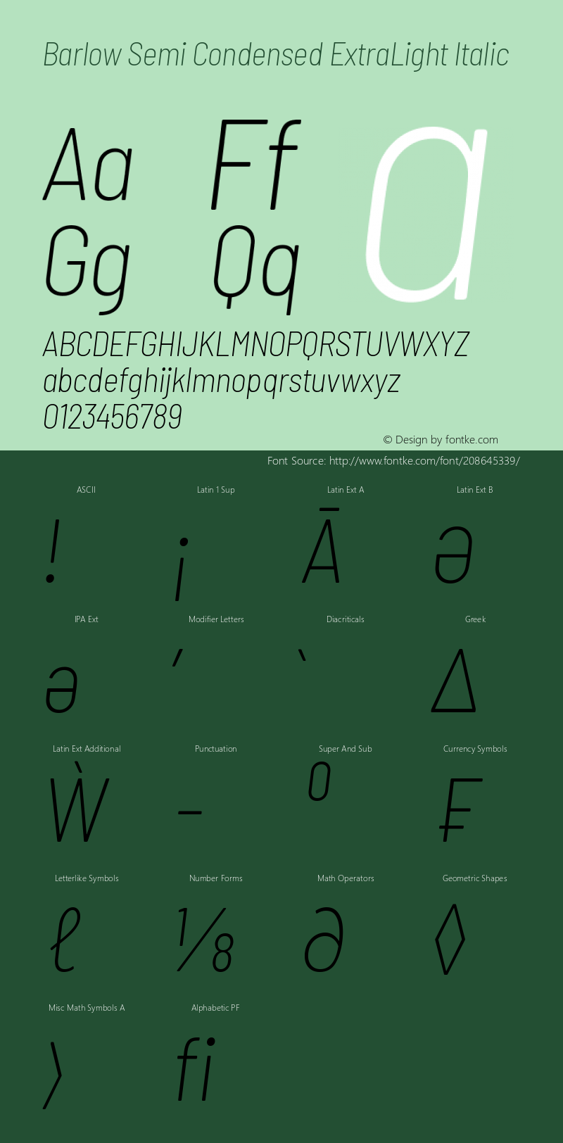 Barlow Semi Condensed ExtraLight Italic Version 1.422图片样张
