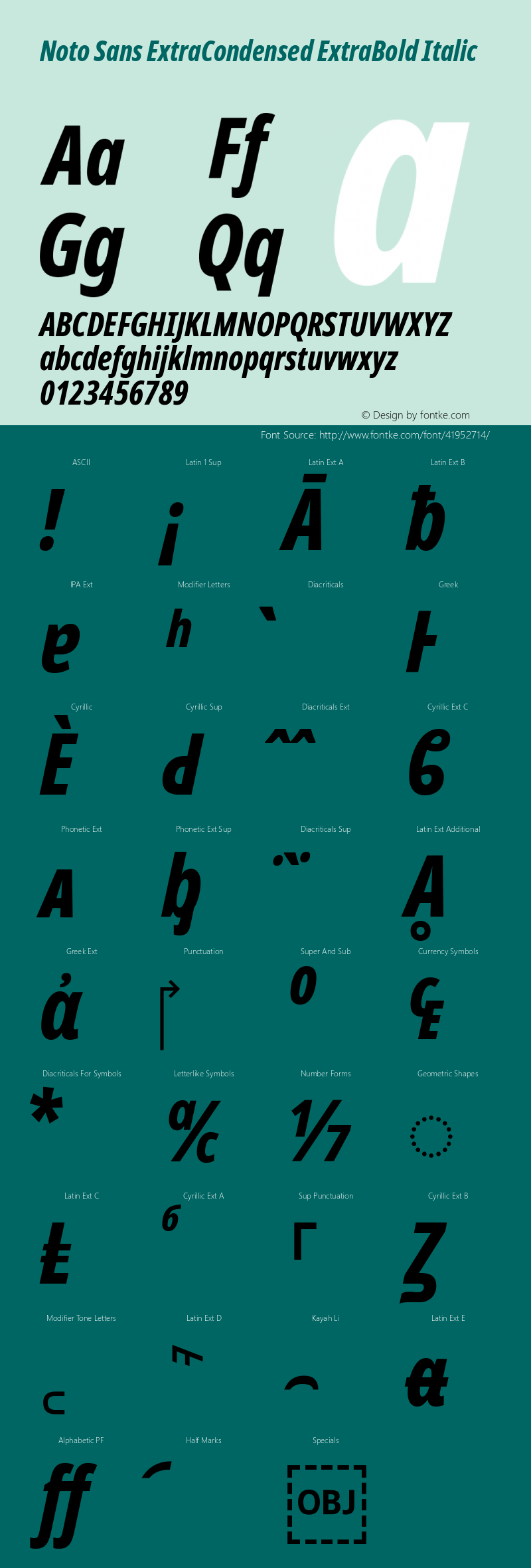 Noto Sans ExtraCondensed ExtraBold Italic Version 2.001图片样张