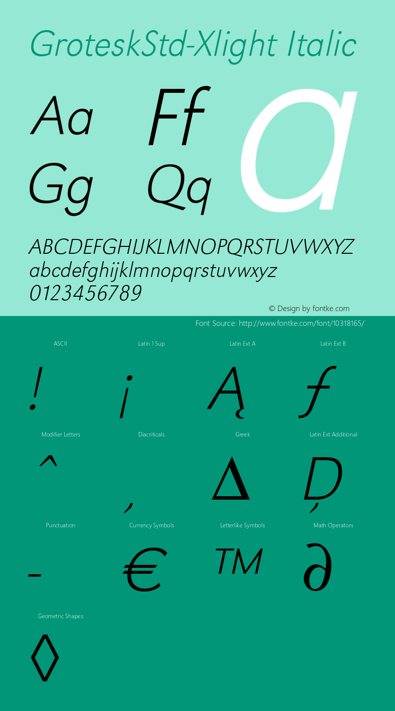 GroteskStd-Xlight Italic Version 1.0 05-10-2002图片样张