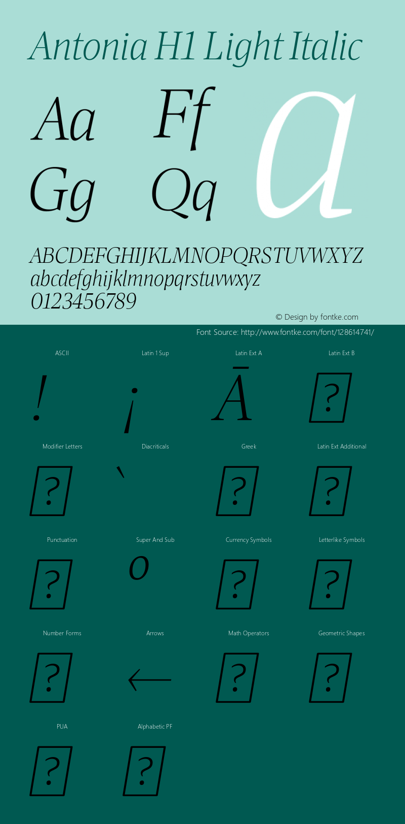 Antonia H1 Light Italic Version 1.007图片样张