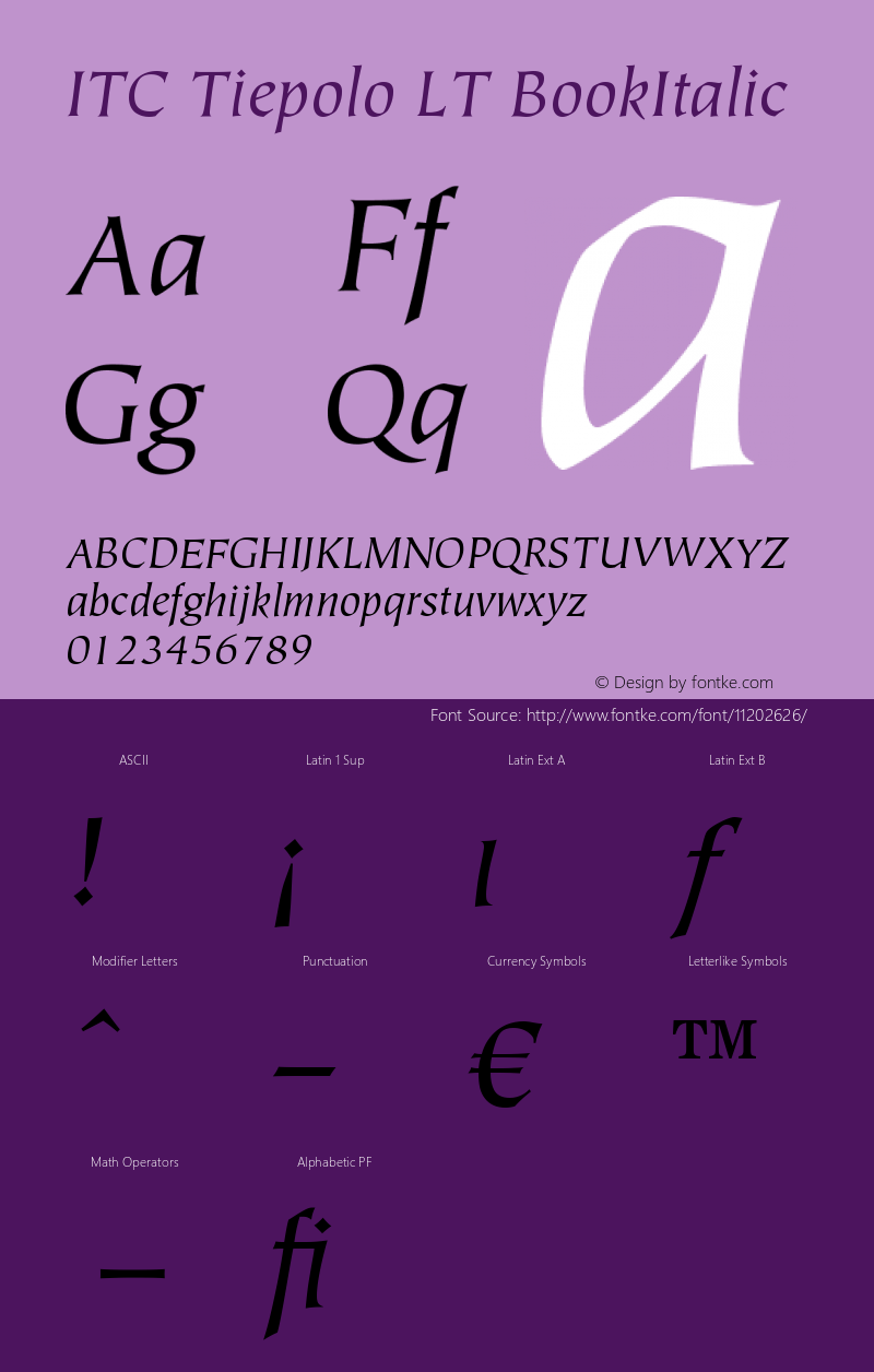 ITC Tiepolo LT BookItalic Version 006.000图片样张