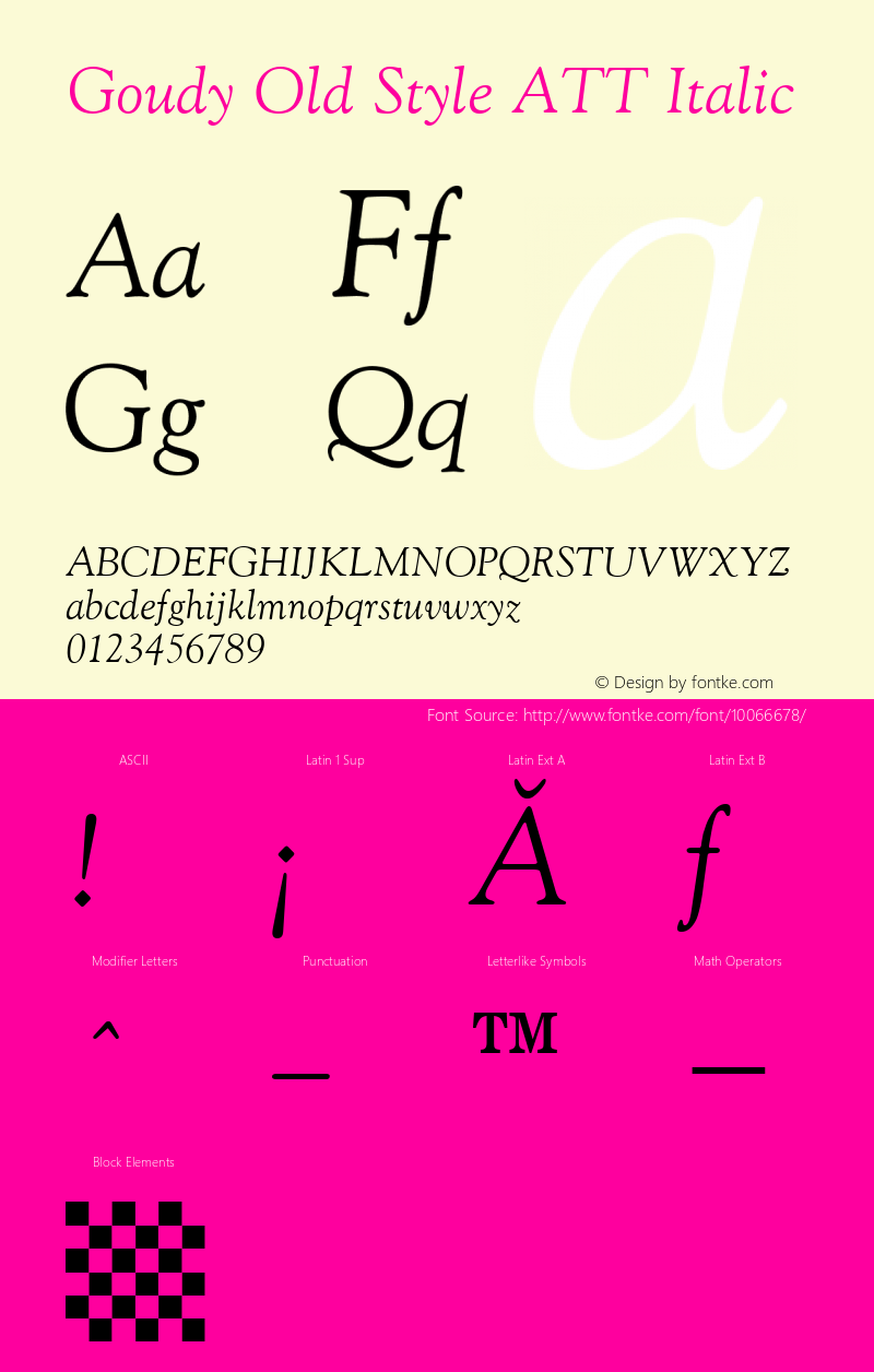 Goudy Old Style ATT Italic Latin 1,2 & 5: Version 1.0: 81259: 10494图片样张