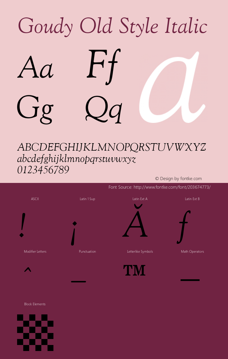 Goudy Old Style Italic Latin 1,2 & 5: Version 1.0: 81259: 10494图片样张