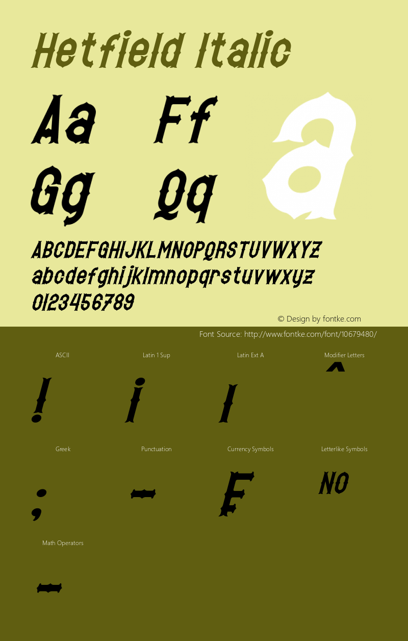 Hetfield Italic Version 1.10 March 22, 2015图片样张