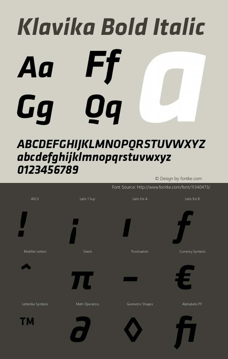 Klavika Bold Italic Version 001.000图片样张