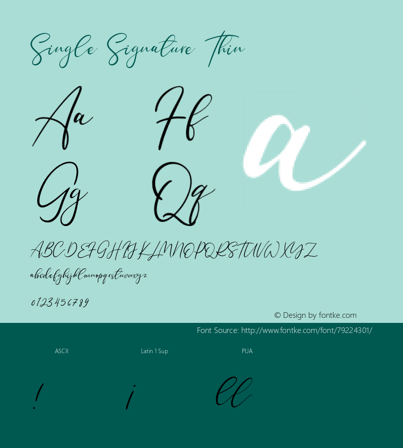 Single Signature Thin Version 1.00;June 18, 2020;FontCreator 12.0.0.2563 64-bit图片样张