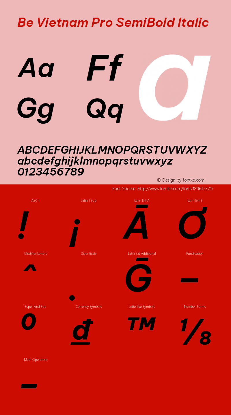 Be Vietnam Pro SemiBold Italic Version 1.002; ttfautohint (v1.8.3)图片样张