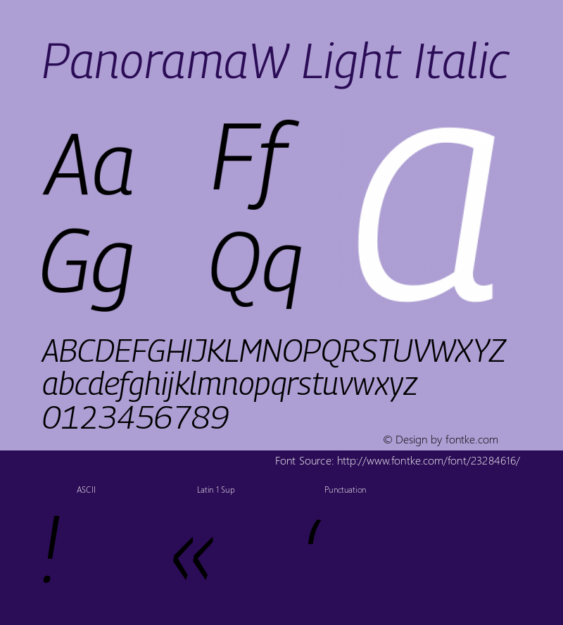 PanoramaW Light Italic Version 1.001;PS 1.1;hotconv 1.0.72;makeotf.lib2.5.5900; ttfautohint (v0.92) -l 8 -r 50 -G 200 -x 14 -w 