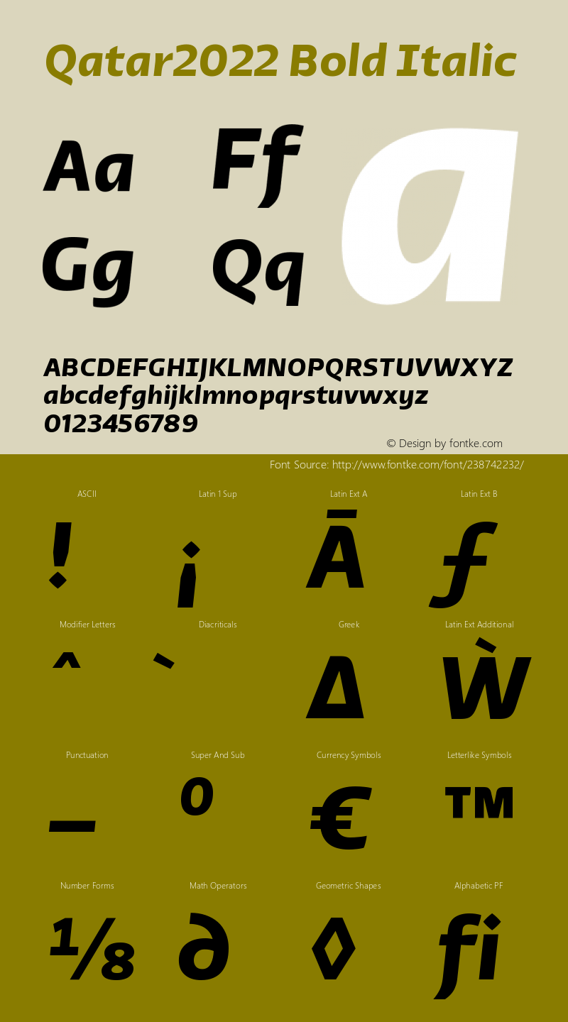 Qatar2022 Bold Italic Version 1.000;hotconv 1.0.109;makeotfexe 2.5.65596图片样张