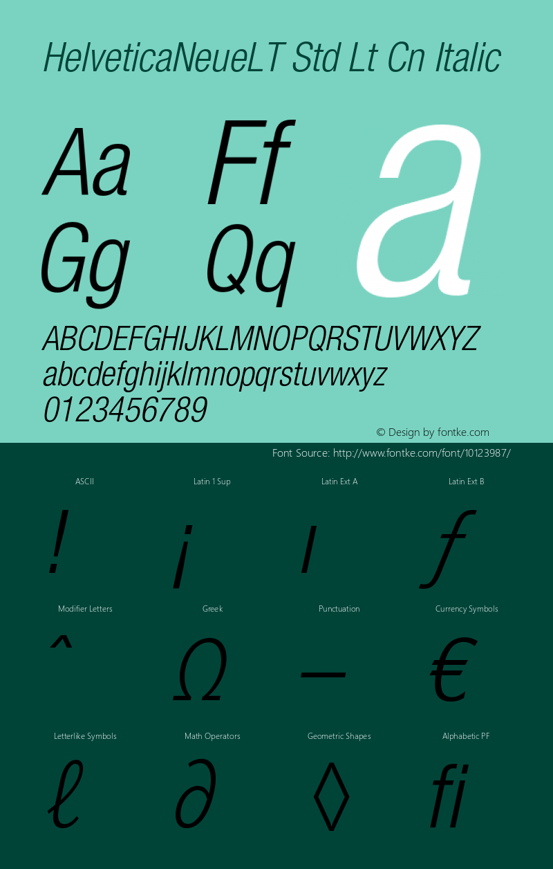 HelveticaNeueLT Std Lt Cn Italic OTF 1.029;PS 001.000;Core 1.0.33;makeotf.lib1.4.1585图片样张