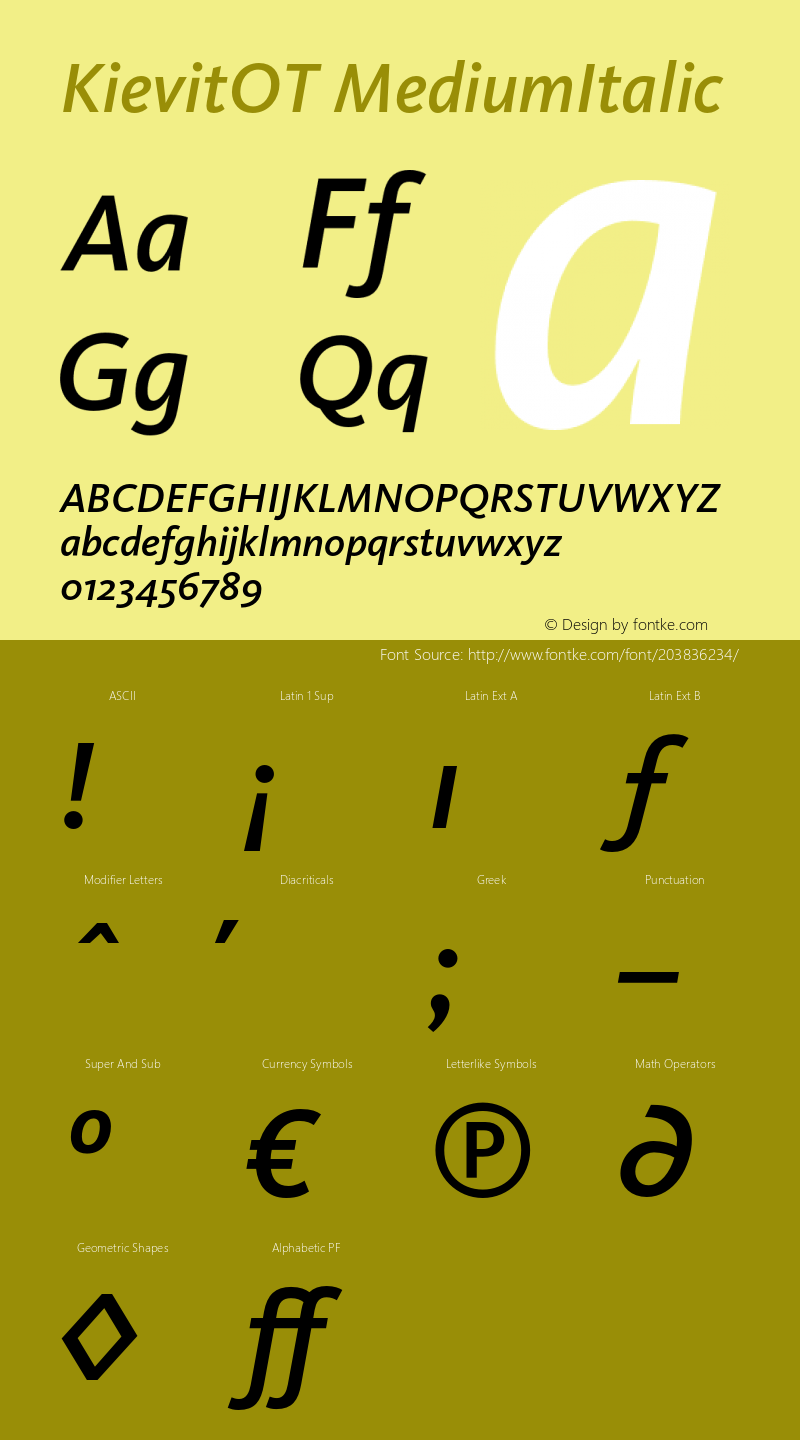 KievitOT-MediumItalic Version 7.504; 2005图片样张