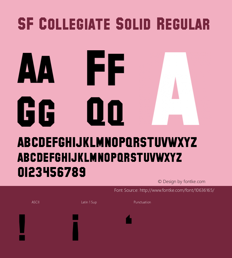 SF Collegiate Solid Regular ver 1.0; 1999. Freeware for non-commercial use.图片样张