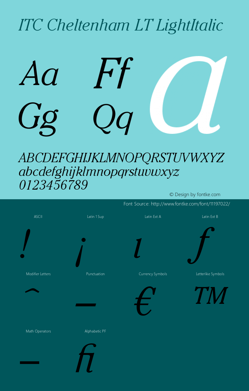 ITC Cheltenham LT LightItalic Version 006.000图片样张