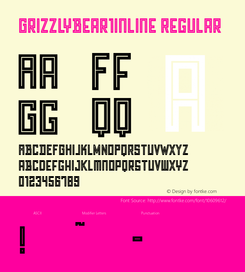 GrizzlyBear1Inline Regular Version 001.001 ;com.myfonts.matchandkerosene.grizzly-bear.inline.wfkit2.3CHN图片样张