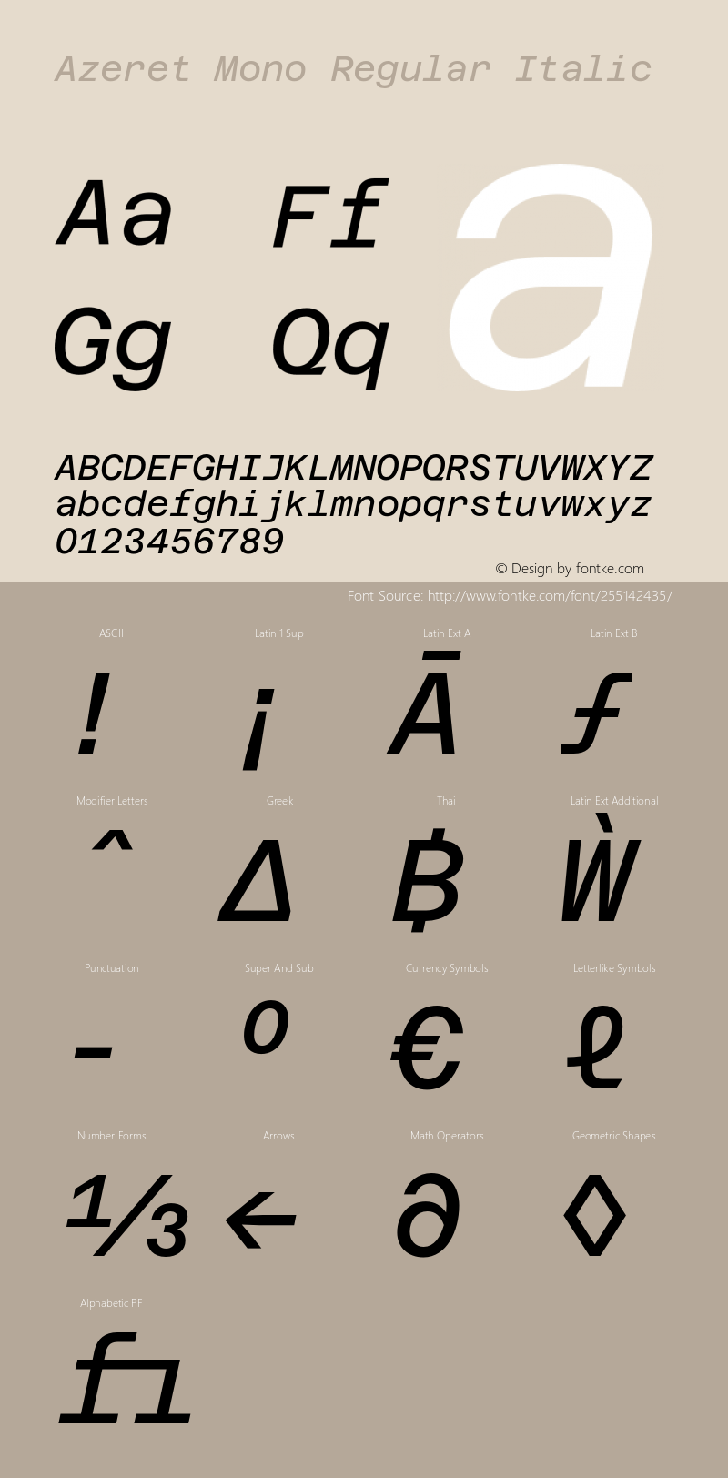 Azeret Mono Regular Italic Version 1.000; Glyphs 3.0.3, build 3084图片样张