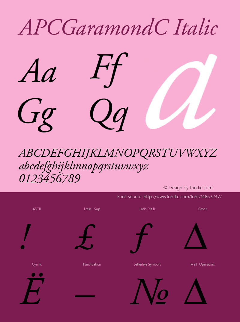 APCGaramondC Italic Version 001.000图片样张