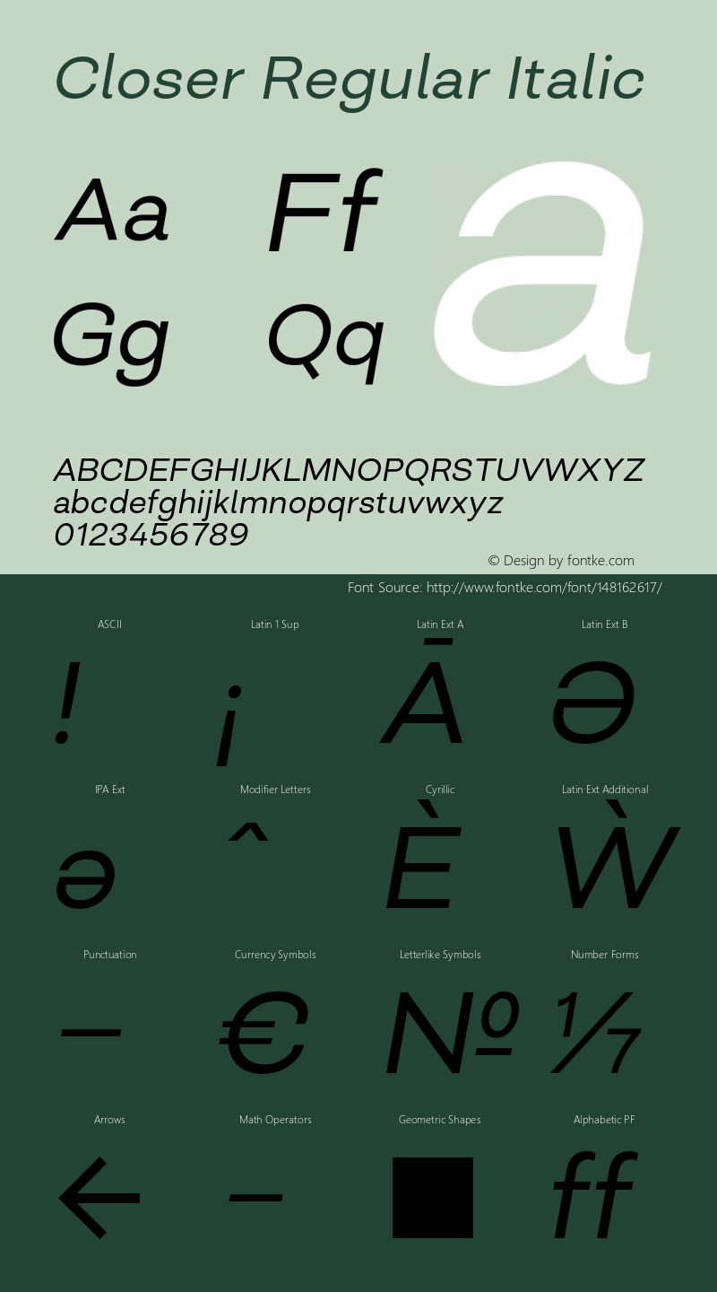 Closer-RegularItalic Version 1.000图片样张