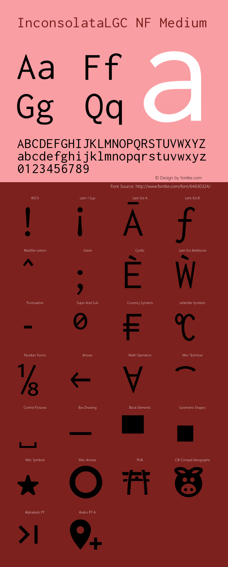 Inconsolata LGC Nerd Font Complete Windows Compatible Version 1.3;Nerd Fonts 2.0.0图片样张