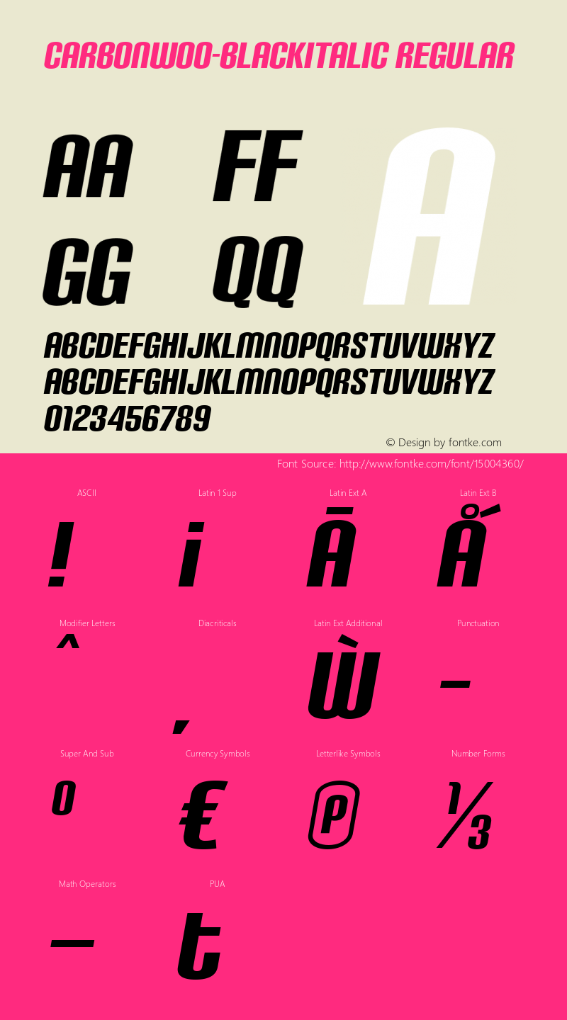 CarbonW00-BlackItalic Regular Version 4.00图片样张