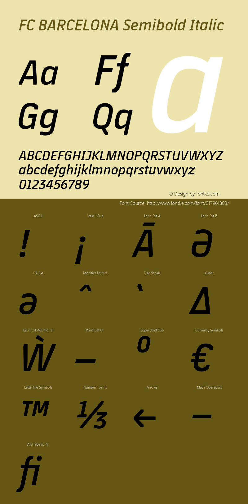 FC BARCELONA Semibold Italic Version 1.002;hotconv 1.0.107;makeotfexe 2.5.65593图片样张