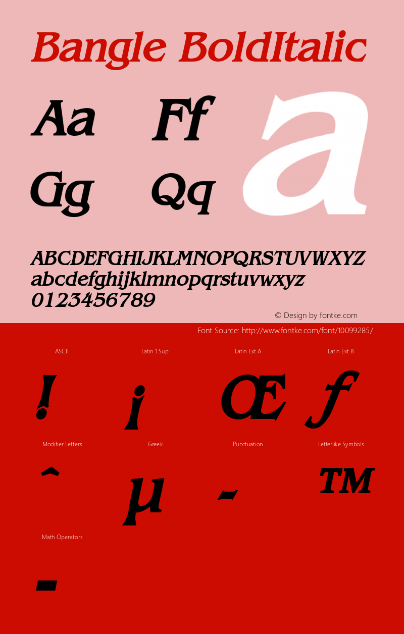 Bangle BoldItalic Altsys Fontographer 4.1 1/27/95图片样张