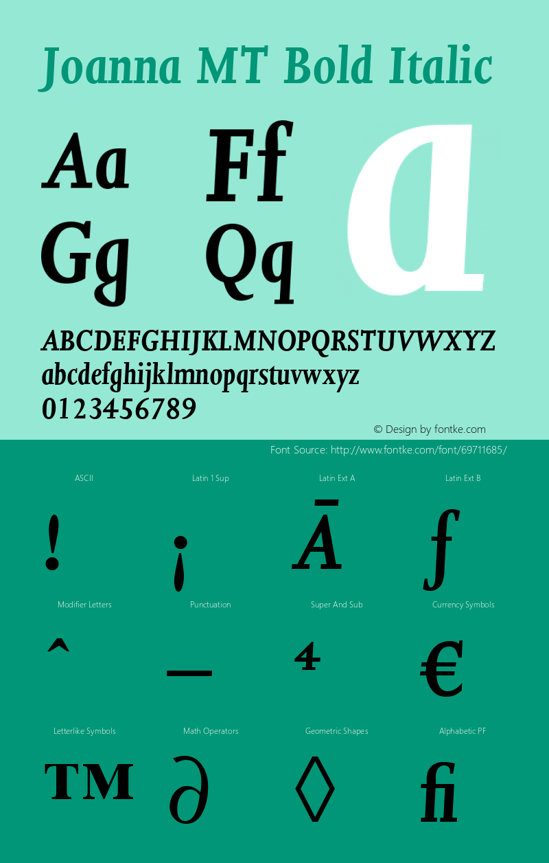 Joanna MT Bold Italic Version 2.02图片样张