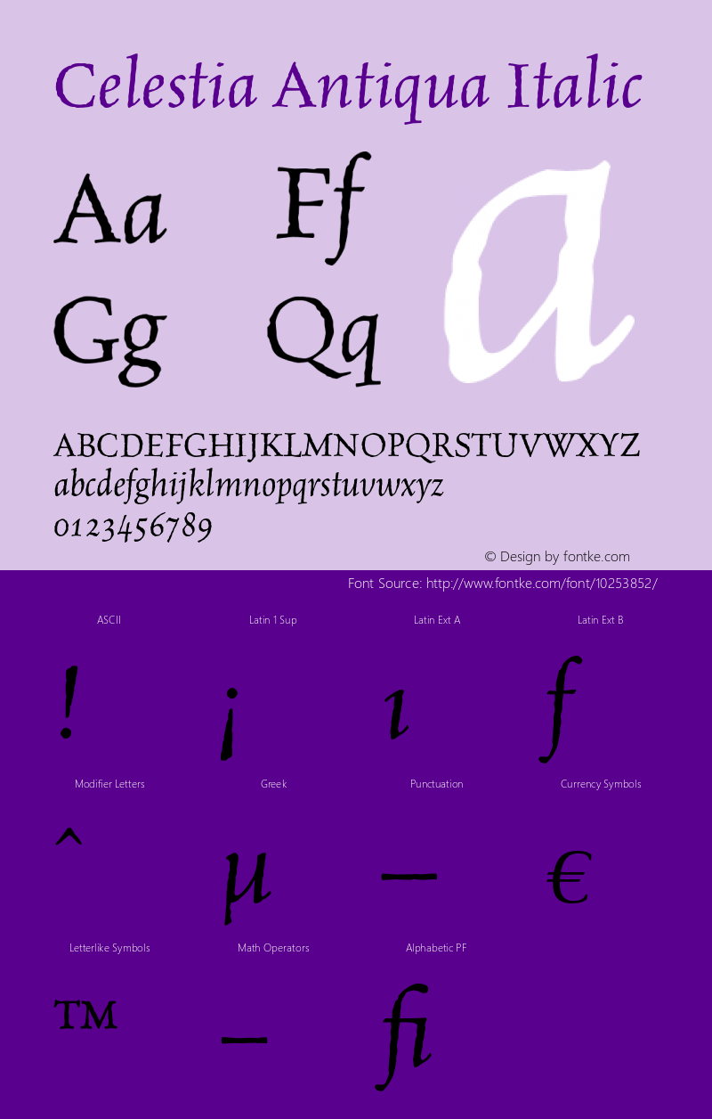 Celestia Antiqua Italic OTF 1.0;PS 001.000;Core 1.0.22图片样张