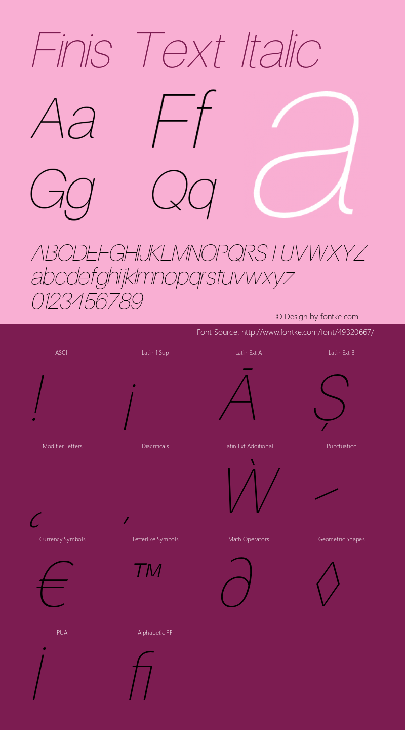 FinisText-HairlineItalic Version 1.000图片样张