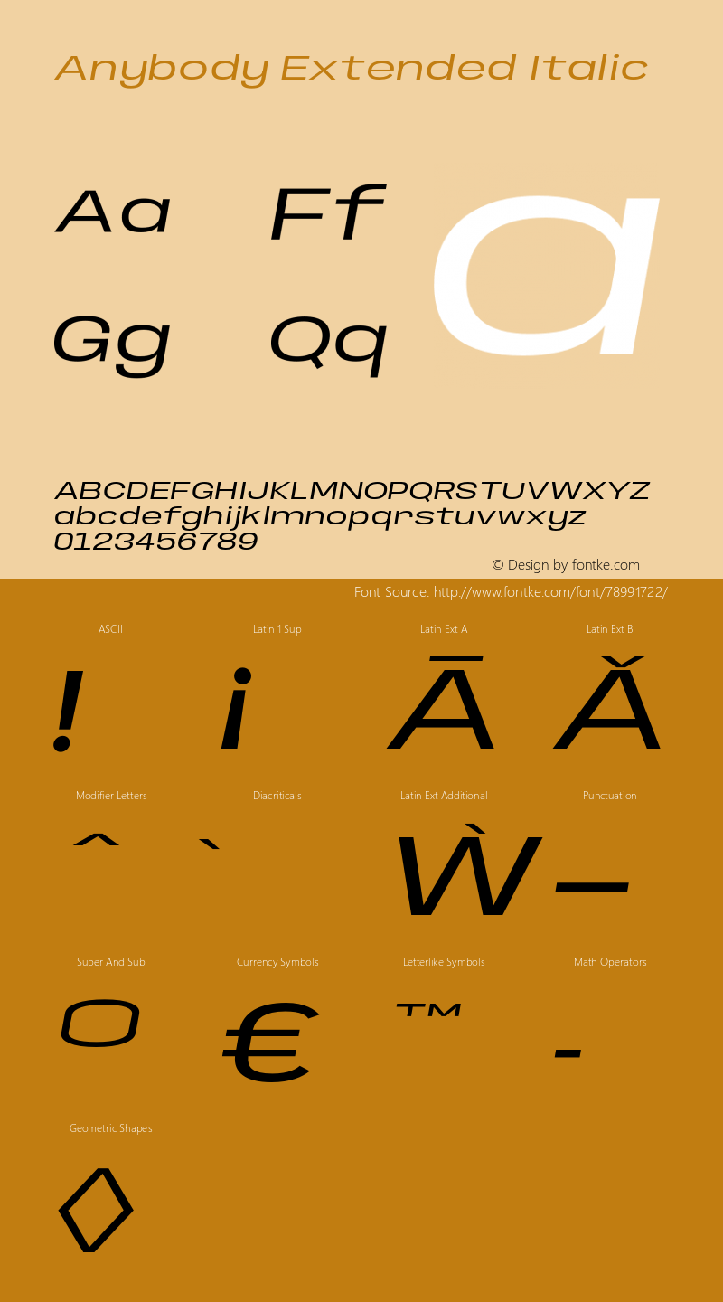 Anybody Extended Italic Version 1.000;hotconv 1.0.109;makeotfexe 2.5.65596图片样张