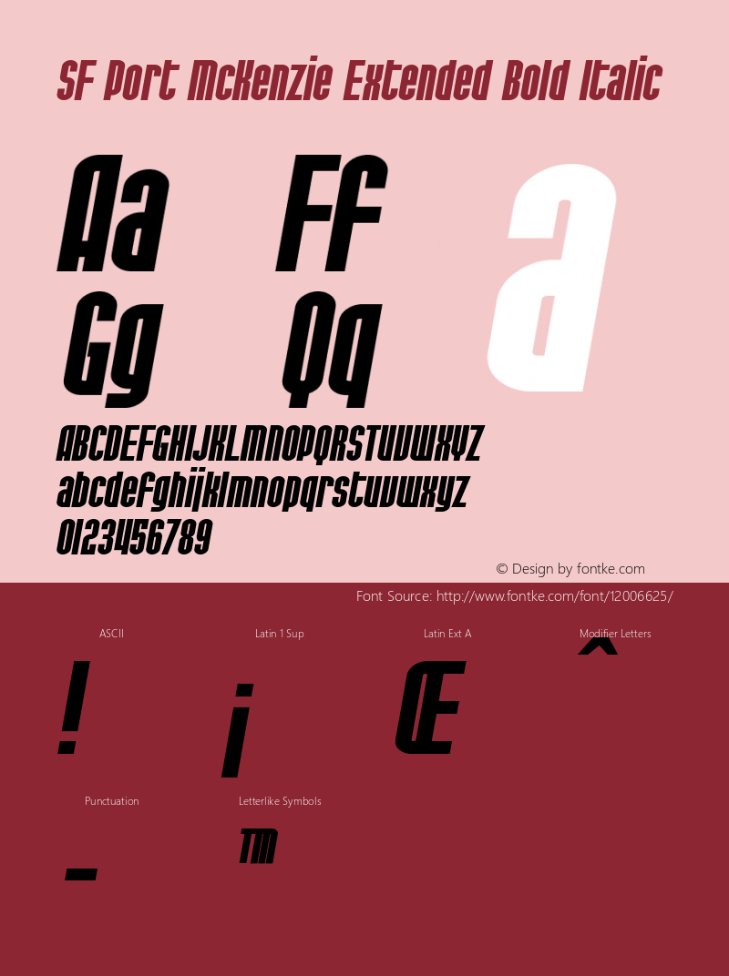 SF Port McKenzie Extended Bold Italic ver 1.0; 1999. Freeware for non-commercial use.图片样张