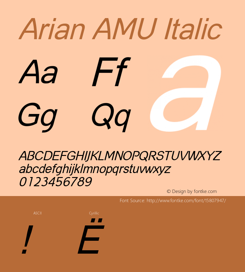 Arian AMU Italic Version 4.001 1999; ttfautohint (v1.4.1)图片样张