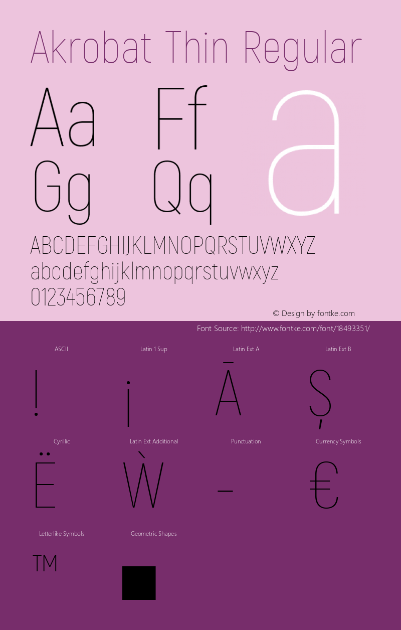Akrobat Thin Regular Version 1.000;PS 001.000;hotconv 1.0.88;makeotf.lib2.5.64775图片样张