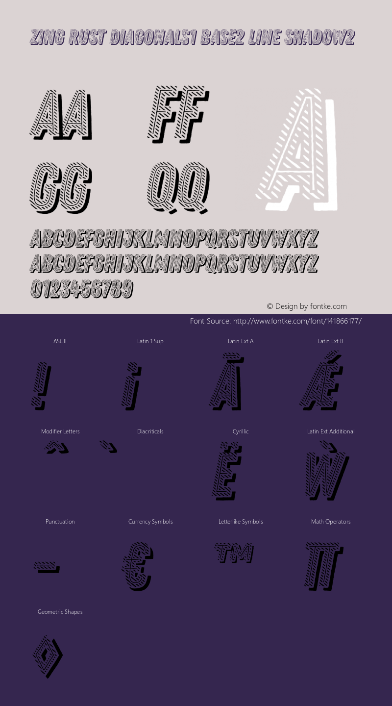 Zing Rust Diagonals1 Base2 Line Shadow2 Version 1.000;PS 001.000;hotconv 1.0.88;makeotf.lib2.5.64775图片样张