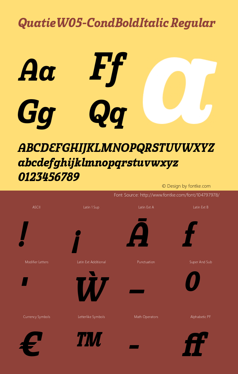 Quatie W05 Cond Bold Italic Version 1.00图片样张