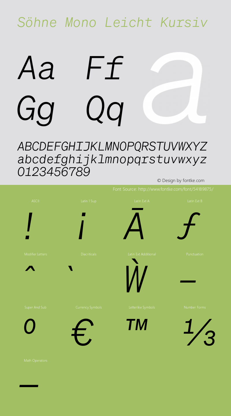 SohneMono-LeichtKursiv Version 1.104;hotconv 1.0.111;makeotfexe 2.5.65597图片样张