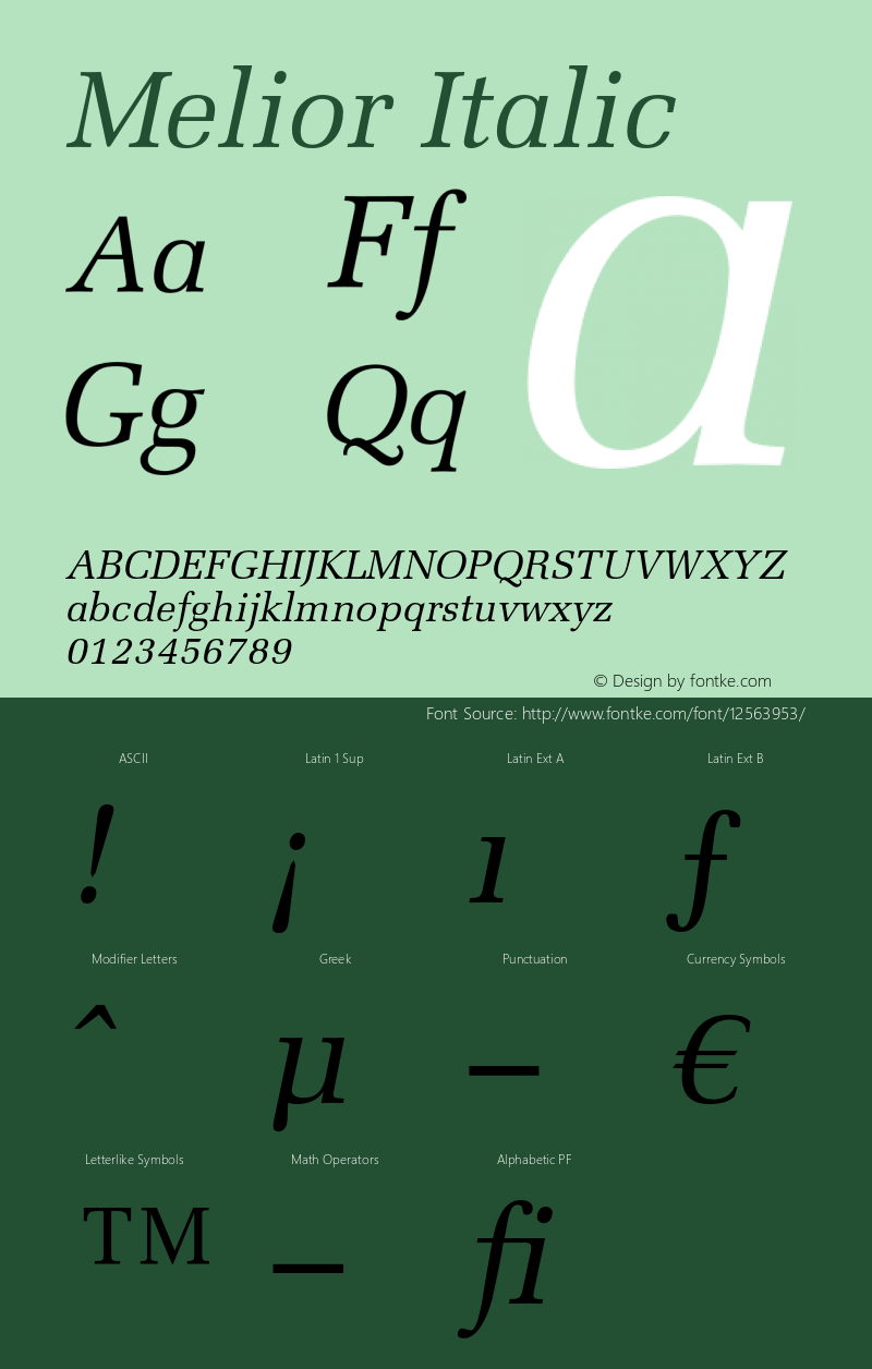 Melior Italic OTF 1.0;PS 001.002;Core 1.0.22图片样张