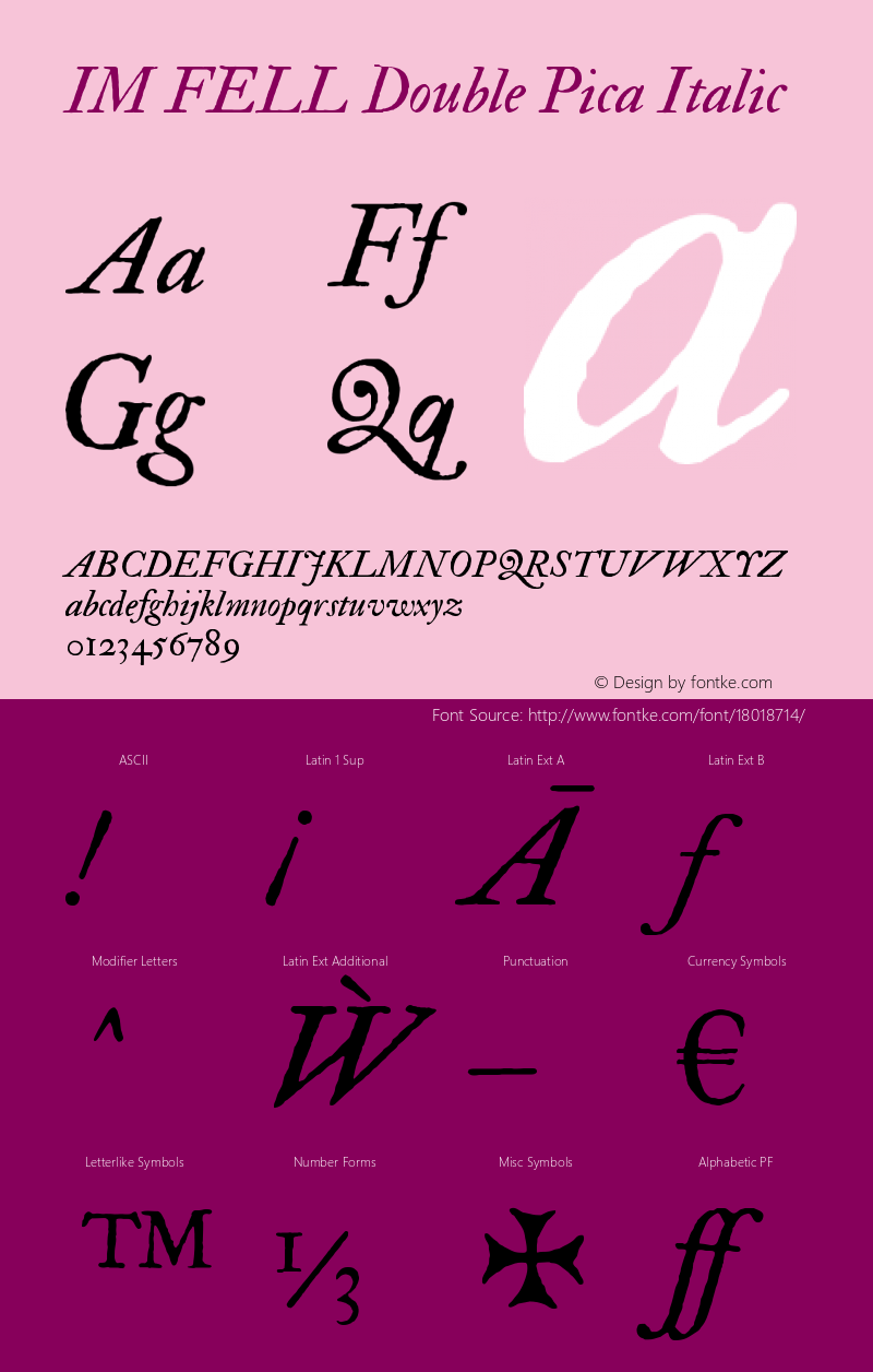 IM FELL Double Pica Italic Version 3.00图片样张