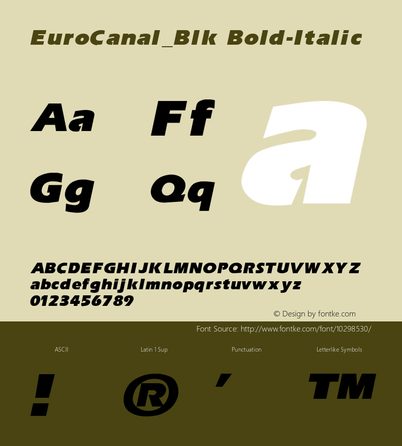 EuroCanal_Blk Bold-Italic 1.0 Sun Oct 03 11:24:53 1993图片样张