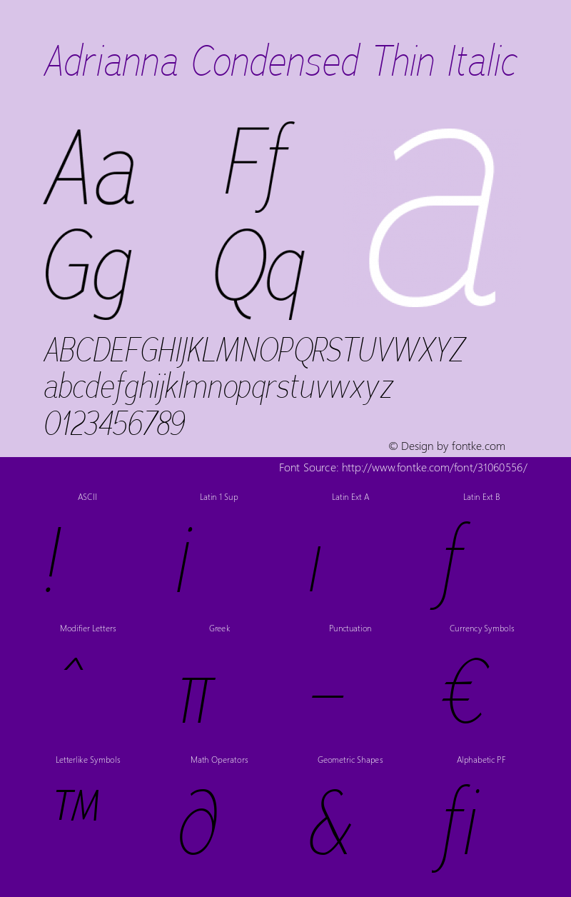 Adrianna Condensed Thin Italic Version 1.000图片样张