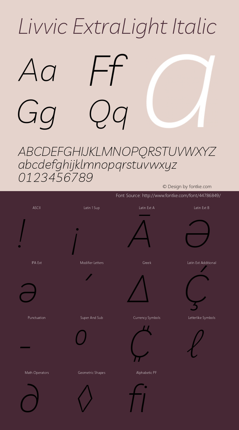 Livvic ExtraLight Italic Version 1.001; ttfautohint (v1.8.2)图片样张