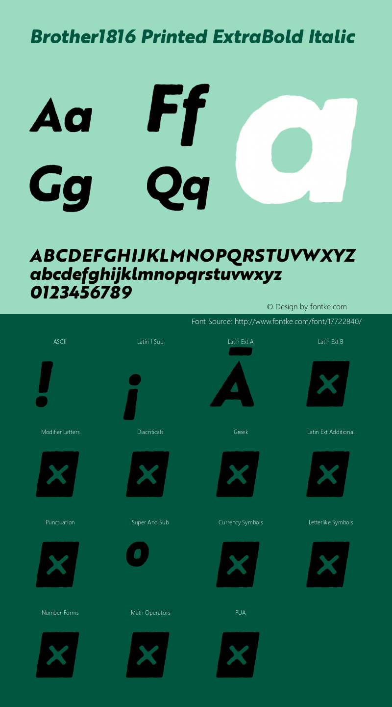 Brother1816 Printed ExtraBold Italic Version 1.000图片样张