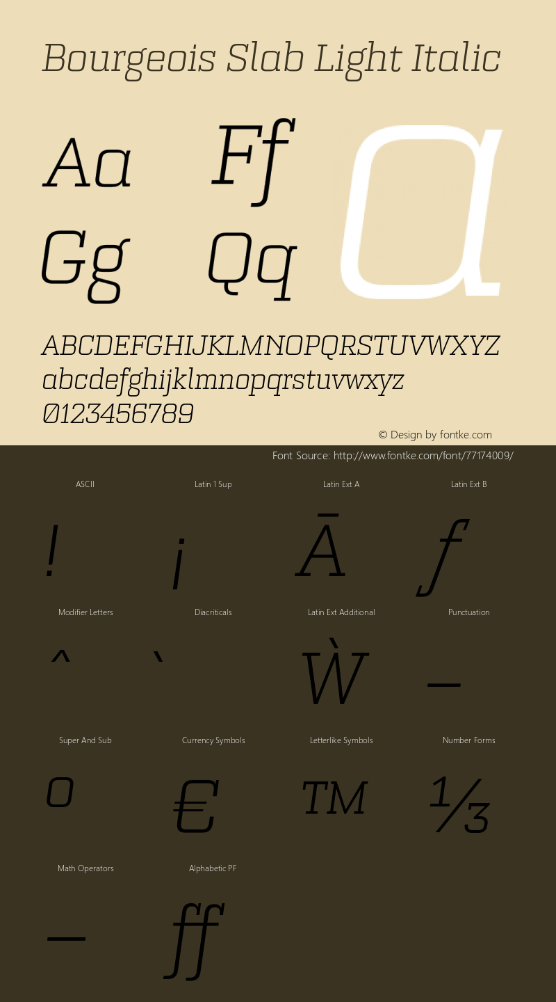 Bourgeois Slab Light Italic Version 1.000;PS 001.000;hotconv 1.0.88;makeotf.lib2.5.64775图片样张