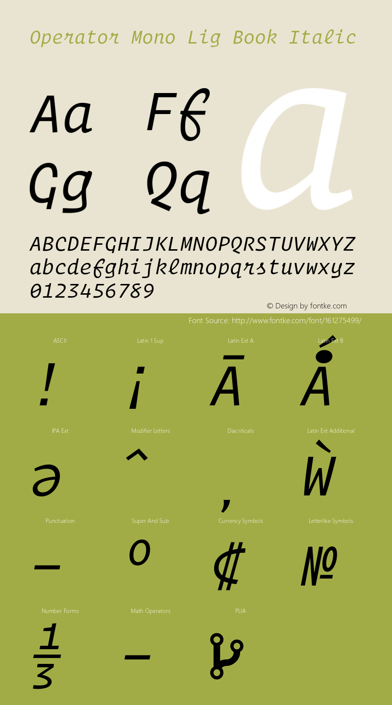 Operator Mono Lig Book Italic Version 1.200图片样张