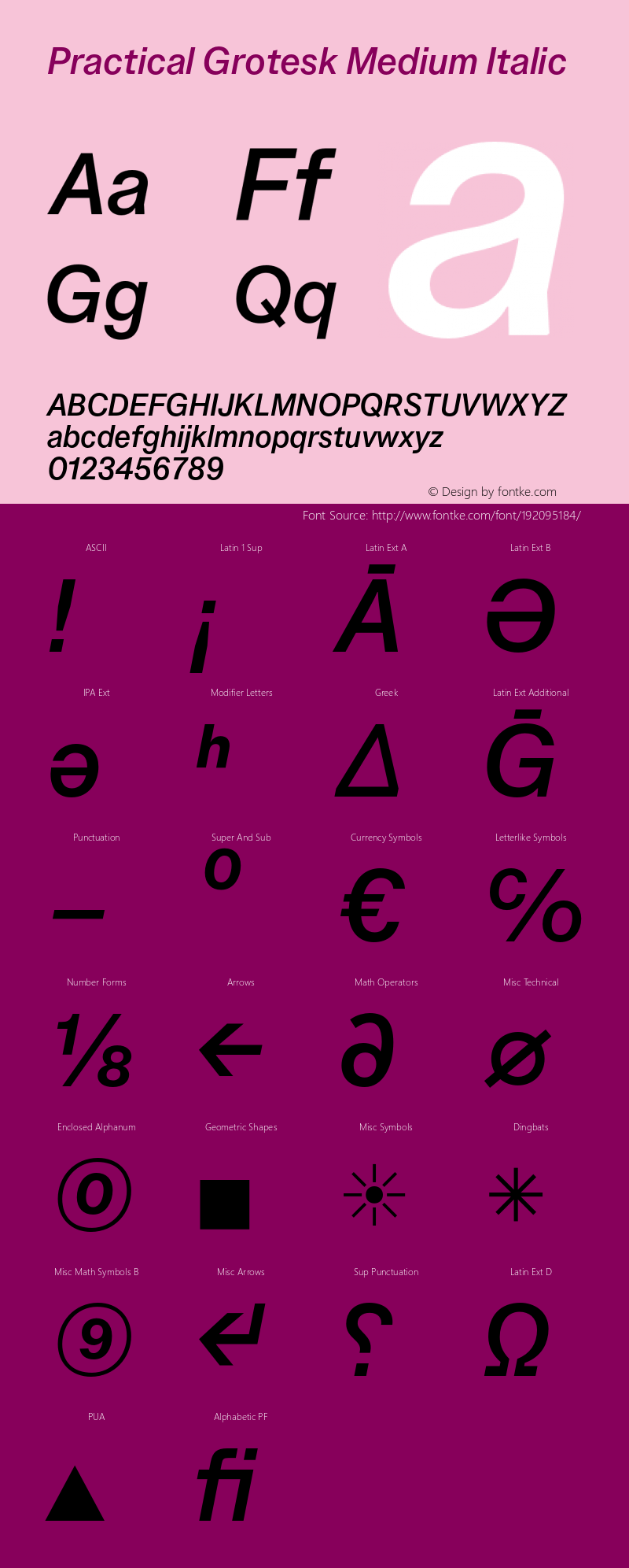 Practical Grotesk Medium Italic Version 2.000;FEAKit 1.0图片样张