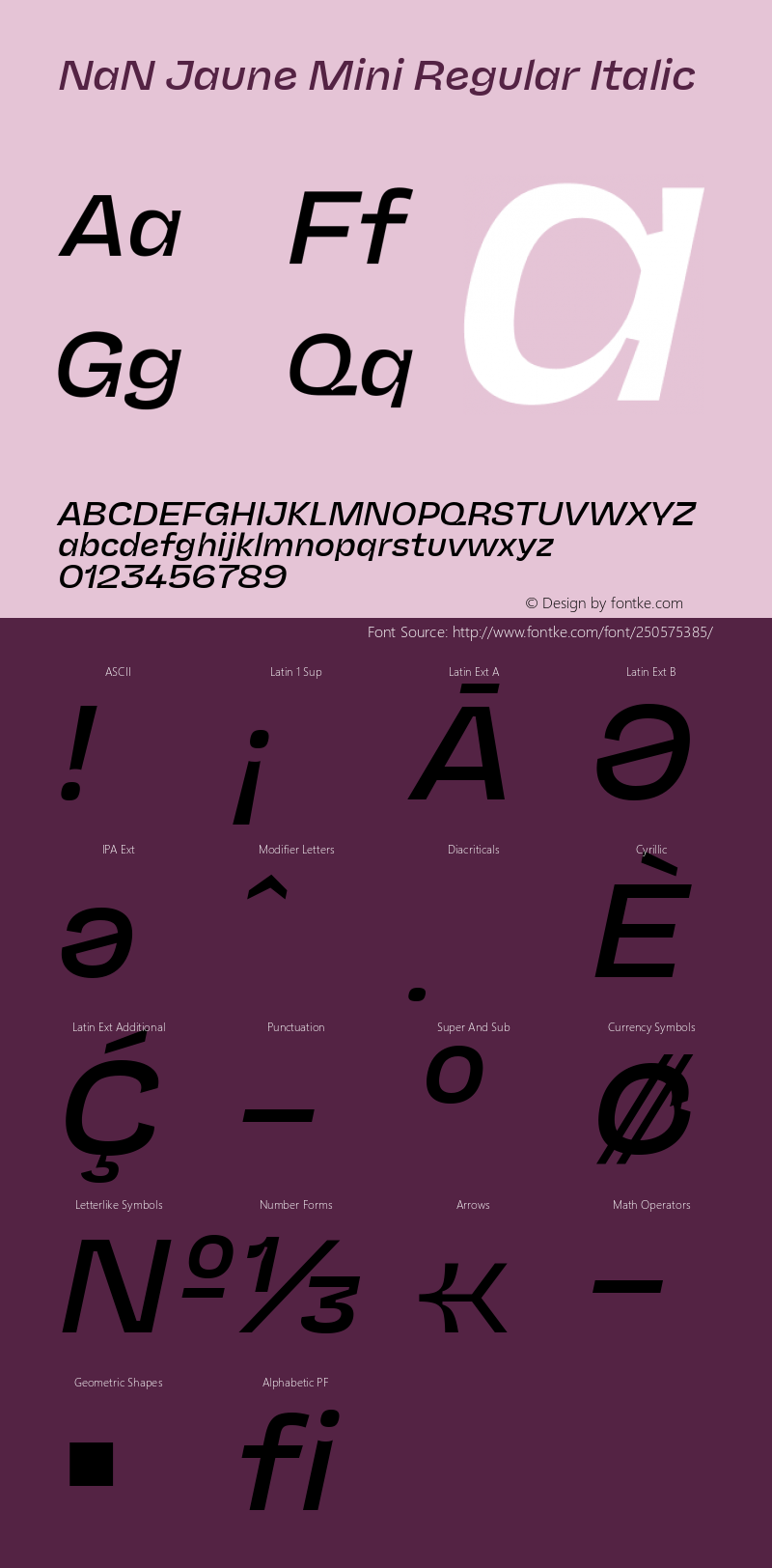NaN Jaune Mini Regular Italic Version 1.002图片样张